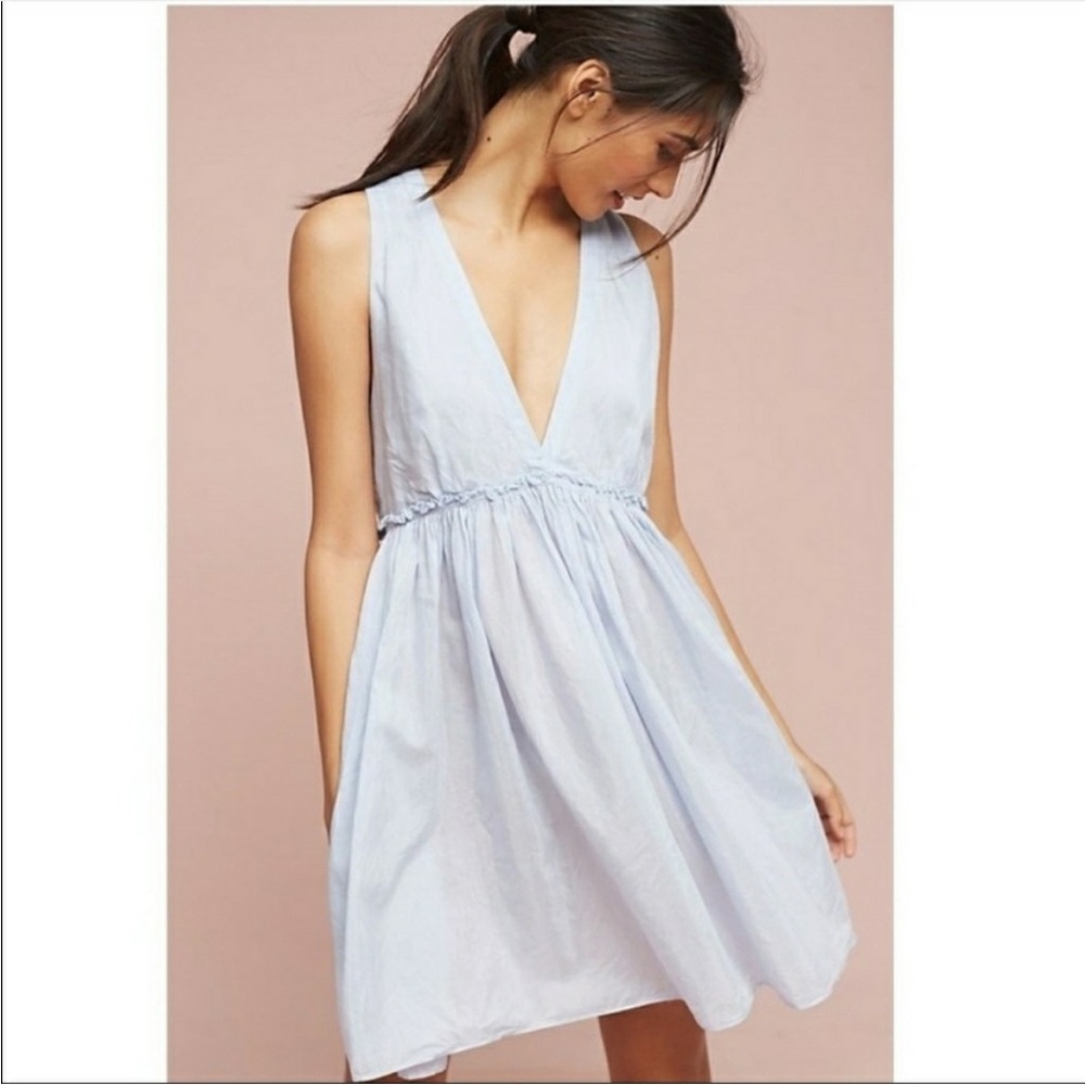 Anthropologie Floreat Loved By Cotton Silk Sleeveless Light Blue Lace Slip Dress